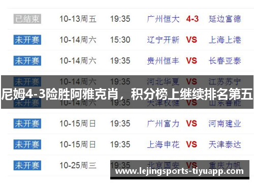尼姆4-3险胜阿雅克肖，积分榜上继续排名第五